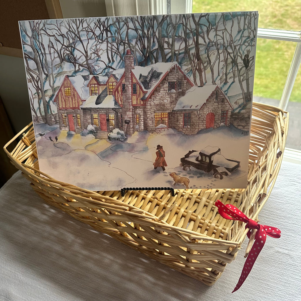 Whimsical Americana Cozy 11x14 Watercolor Print: Snow at Grand Caverns