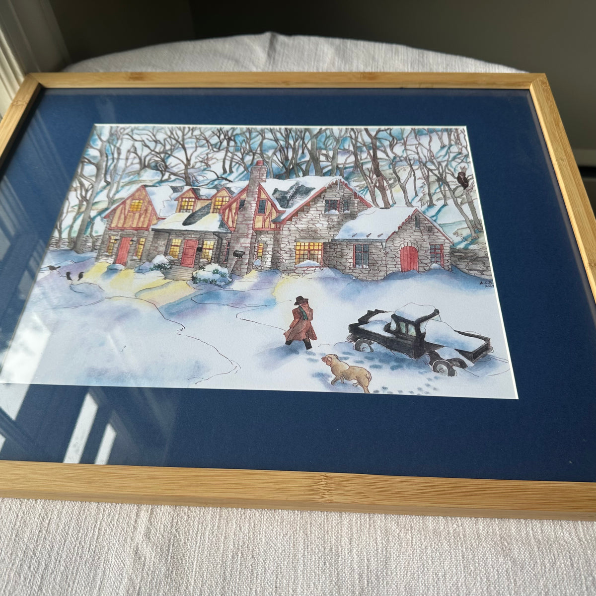 Whimsical Americana Cozy 11x14 Watercolor Print: Snow at Grand Caverns