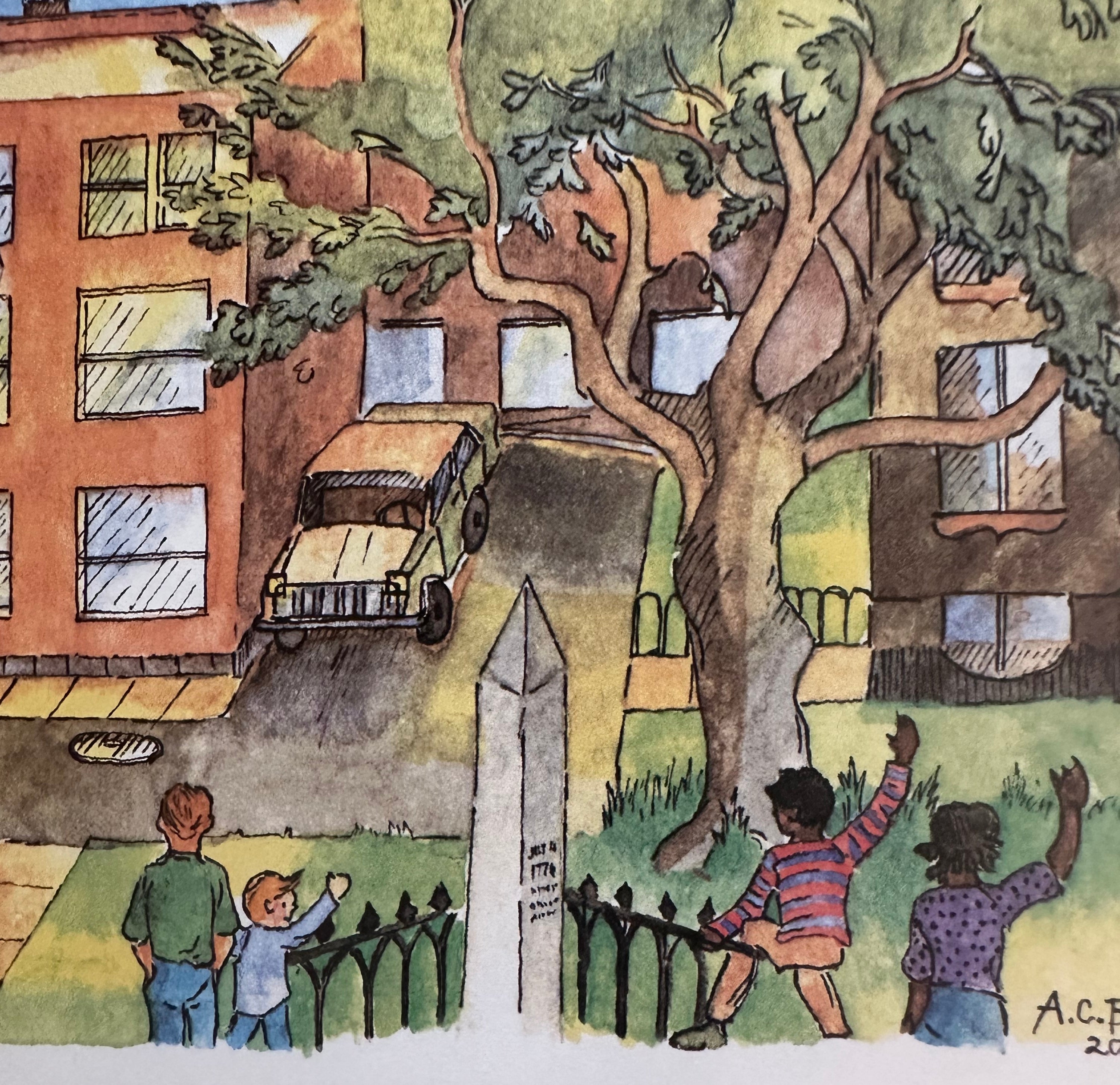 Vintage Small Town 5x7 Blank Watercolor Card: Hot-Air Balloons