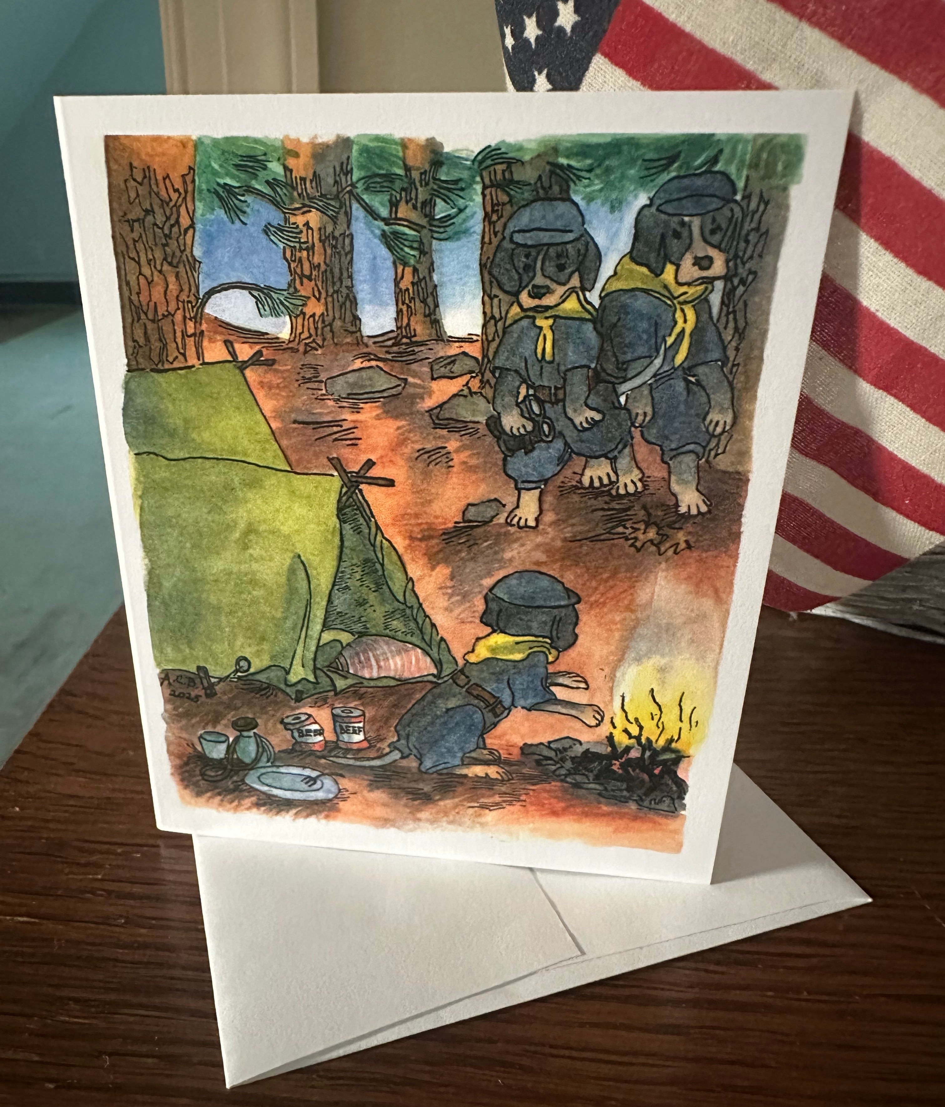 Whimsical Animals Dogs 4x5 Blank Watercolor Card: Hound Scouts