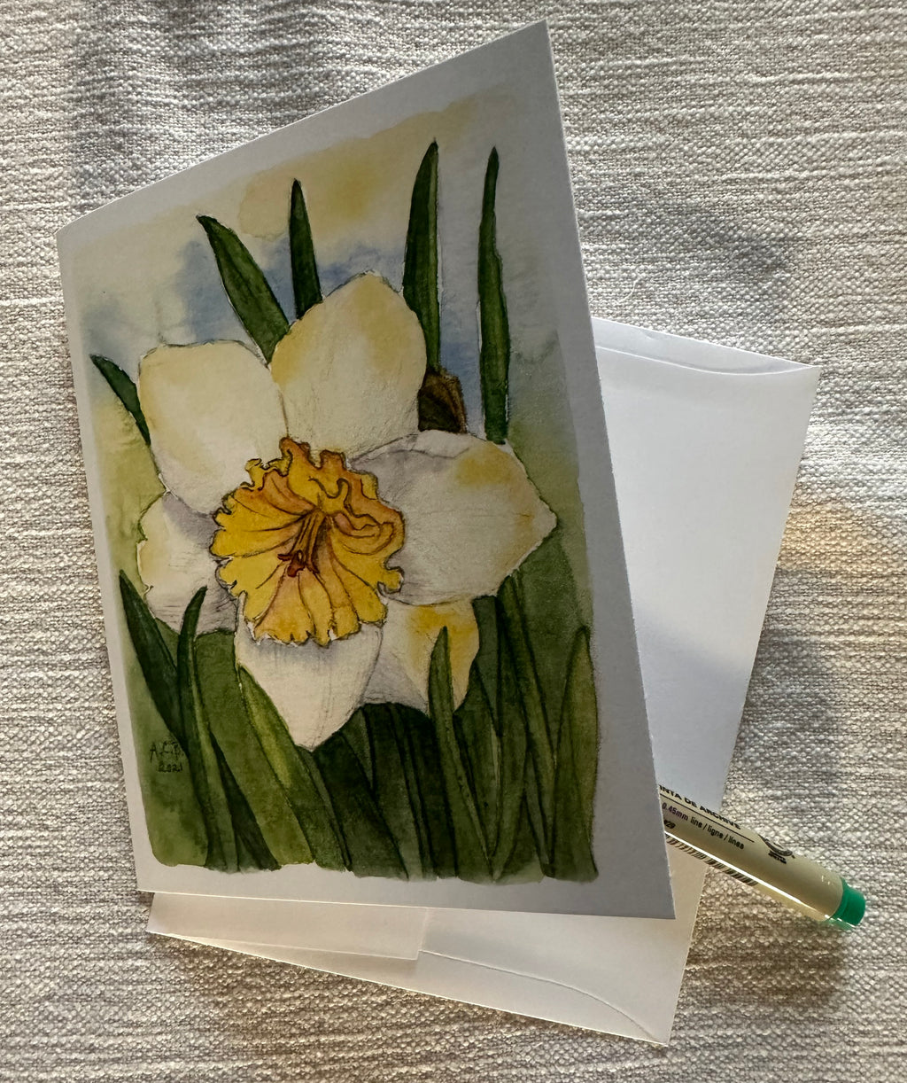 Garden Flowers Daffodils 4x5 Blank Watercolor Card: Ice Follies