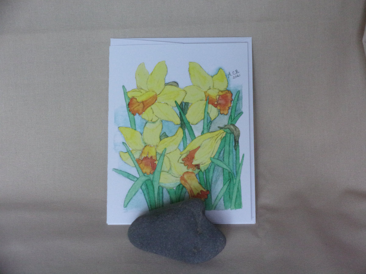 Garden Flowers Daffodil 4x5 Blank Watercolor Card: Jetfire