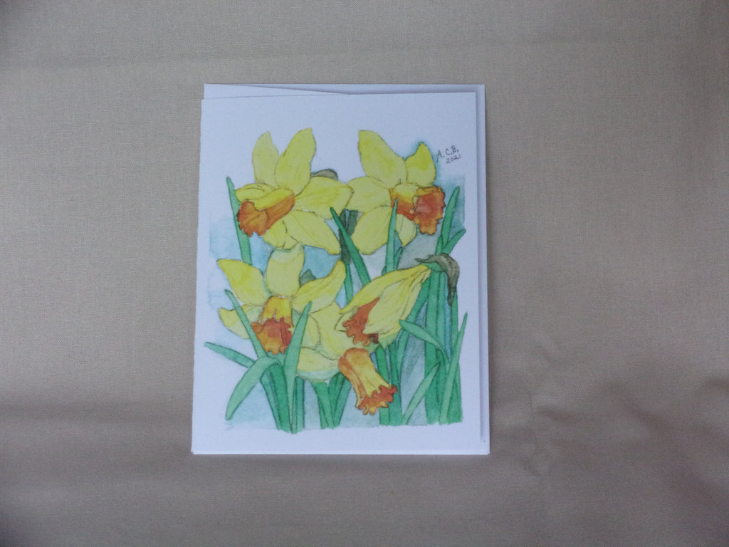 Garden Flowers Daffodil 4x5 Blank Watercolor Card: Jetfire