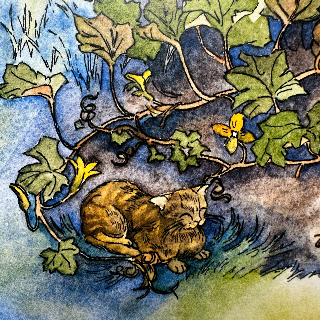 Whimsical Cats Autumn 8x10 Watercolor Print in 11x14 Mat: Moon Madness
