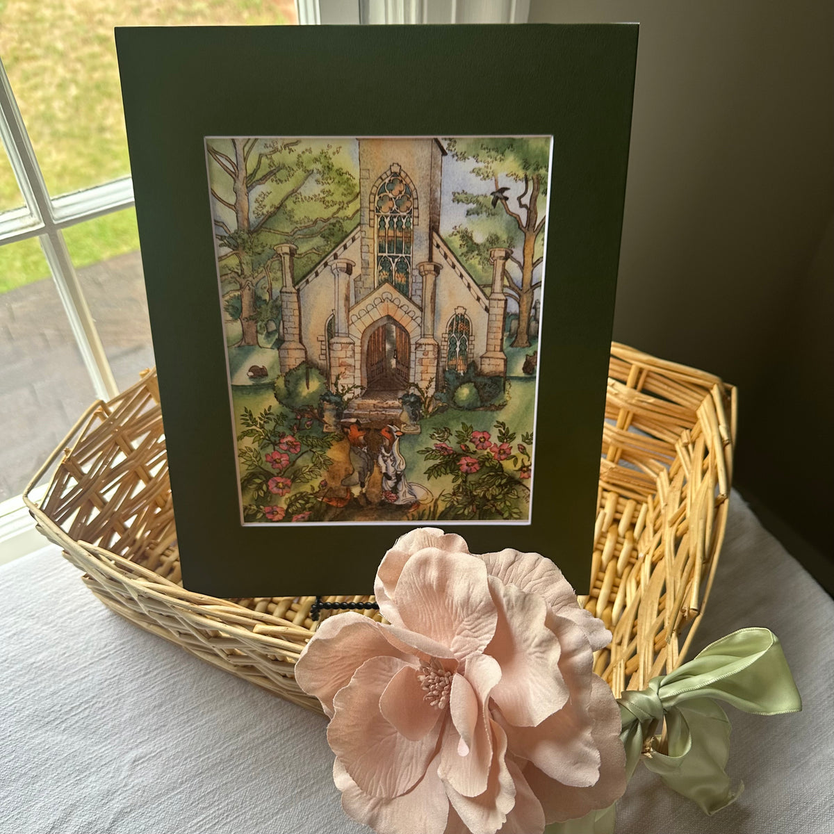 Whimsical Fox Wedding 8x10 Watercolor Print in 11x14 Mat: Newlyweds