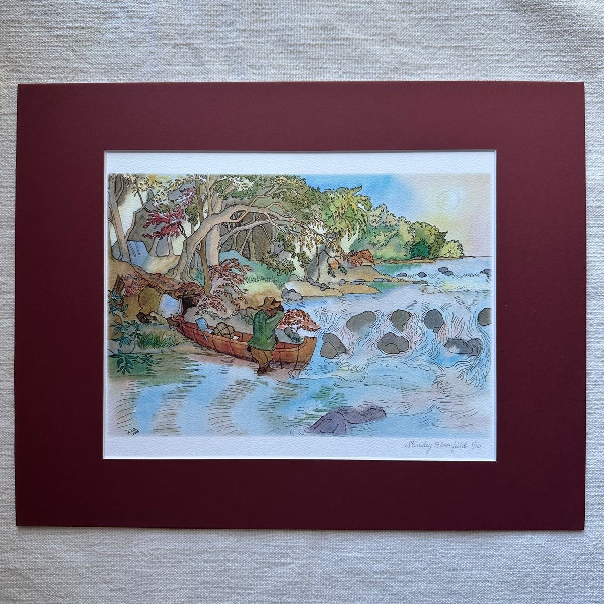 Limited Edition Whimsical Animal Watercolor 8x10 Print in 11x14 Mat: Portage