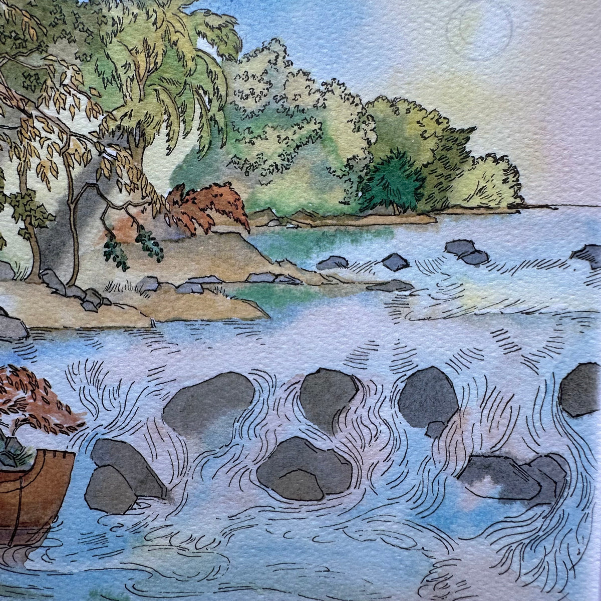 Limited Edition Whimsical Animal Watercolor 8x10 Print in 11x14 Mat: Portage