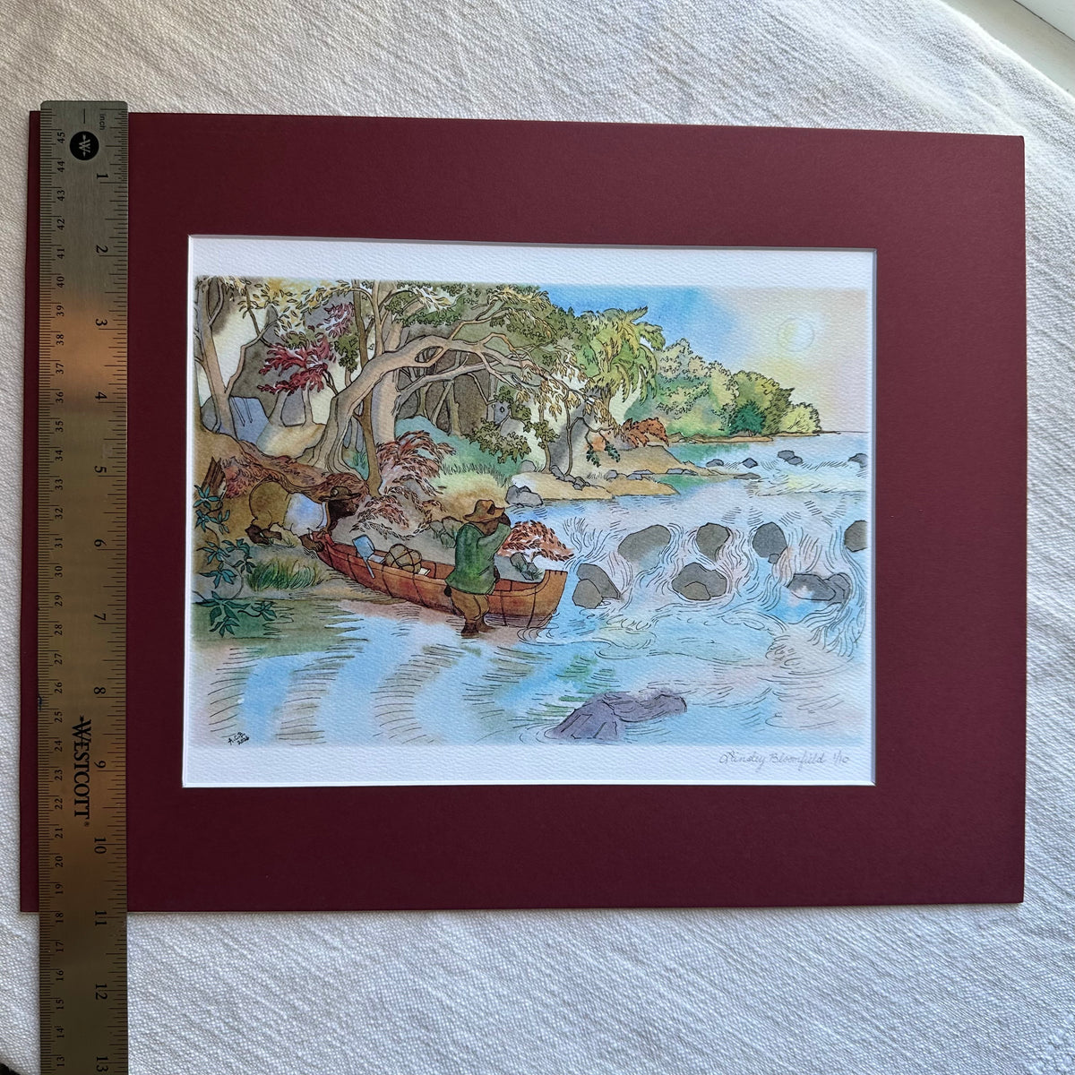 Limited Edition Whimsical Animal Watercolor 8x10 Print in 11x14 Mat: Portage