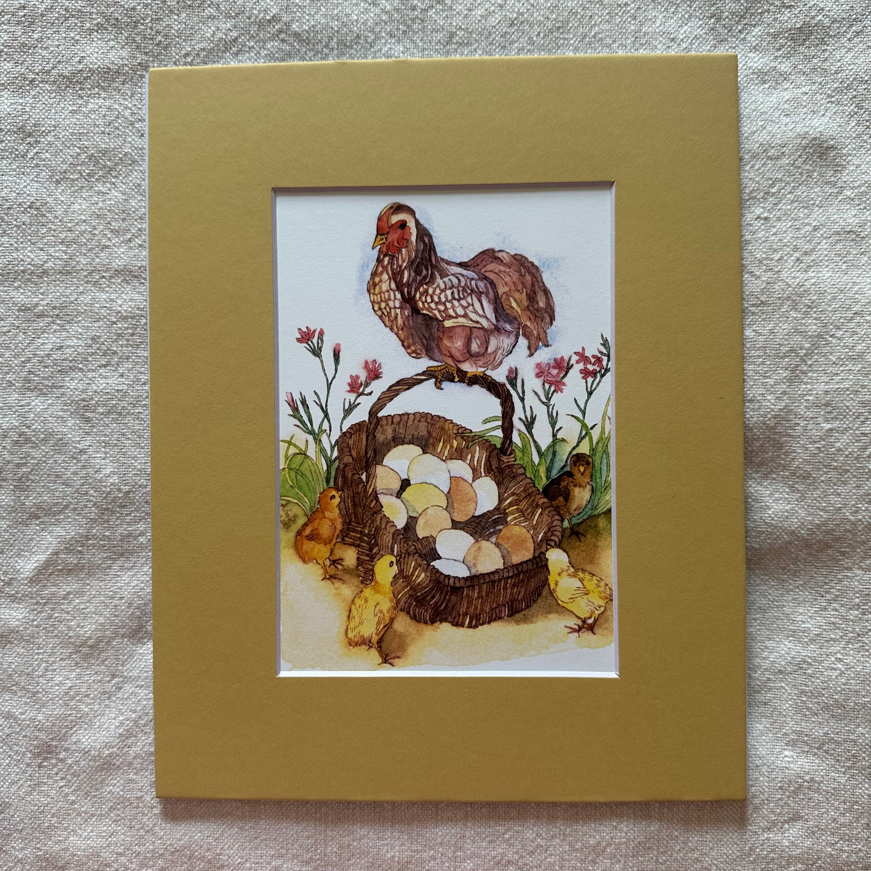 Whimsical Animals Birds 5x7 Card with 8x10 Mat: Spring Chickens