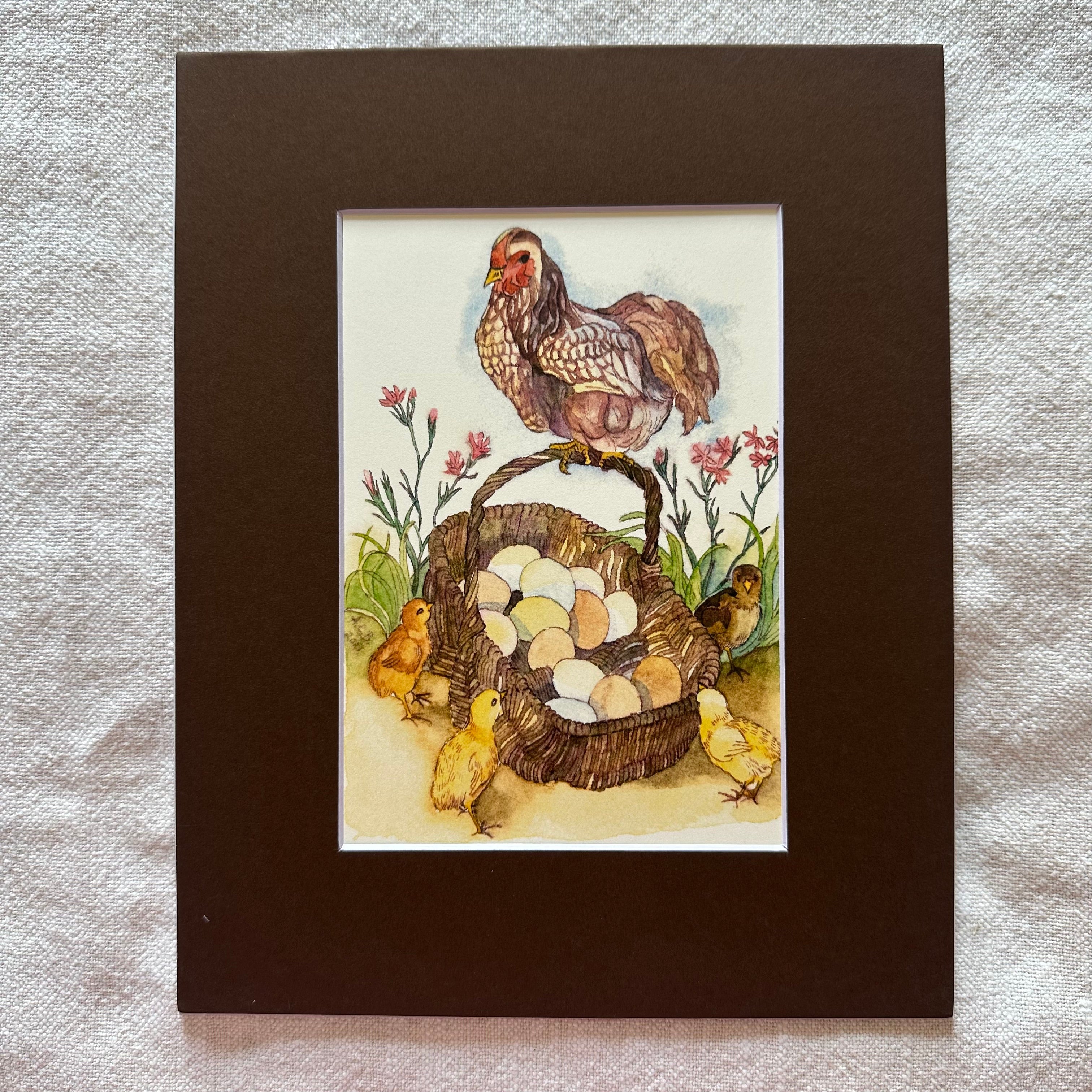 Whimsical Animals Birds 5x7 Card with 8x10 Mat: Spring Chickens