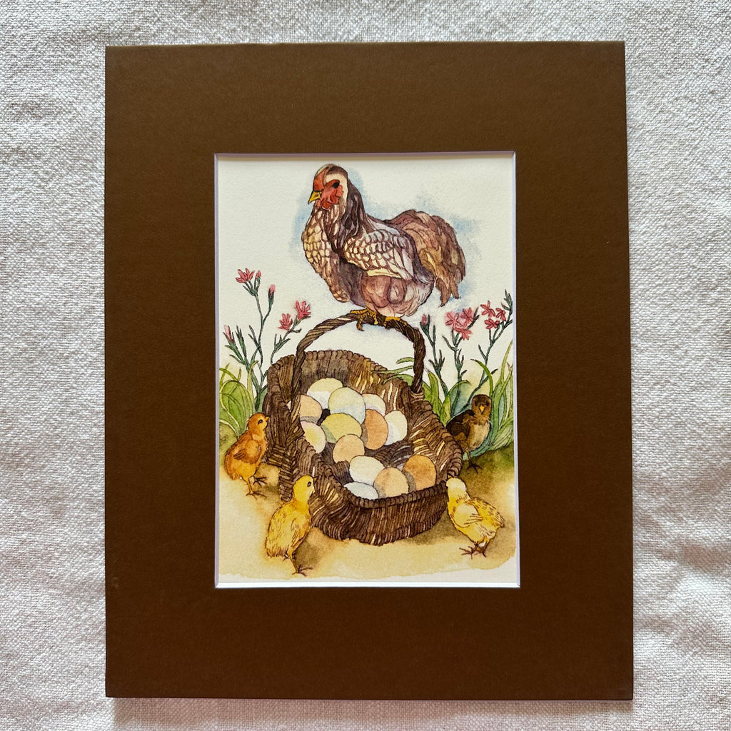 Whimsical Animals Birds 5x7 Card with 8x10 Mat: Spring Chickens