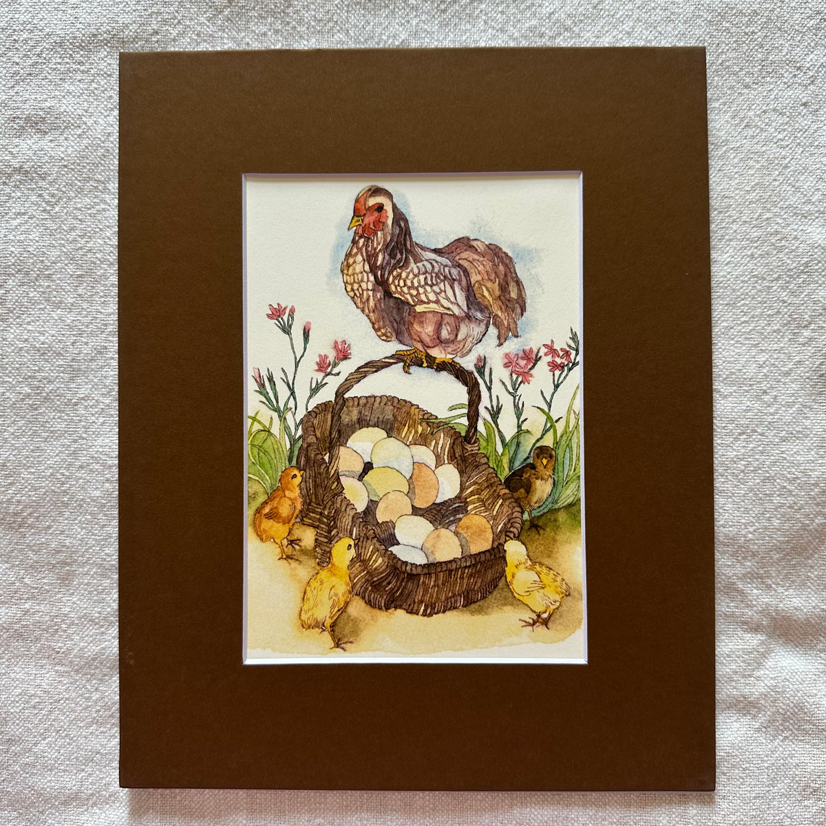 Whimsical Animals Birds 5x7 Card with 8x10 Mat: Spring Chickens