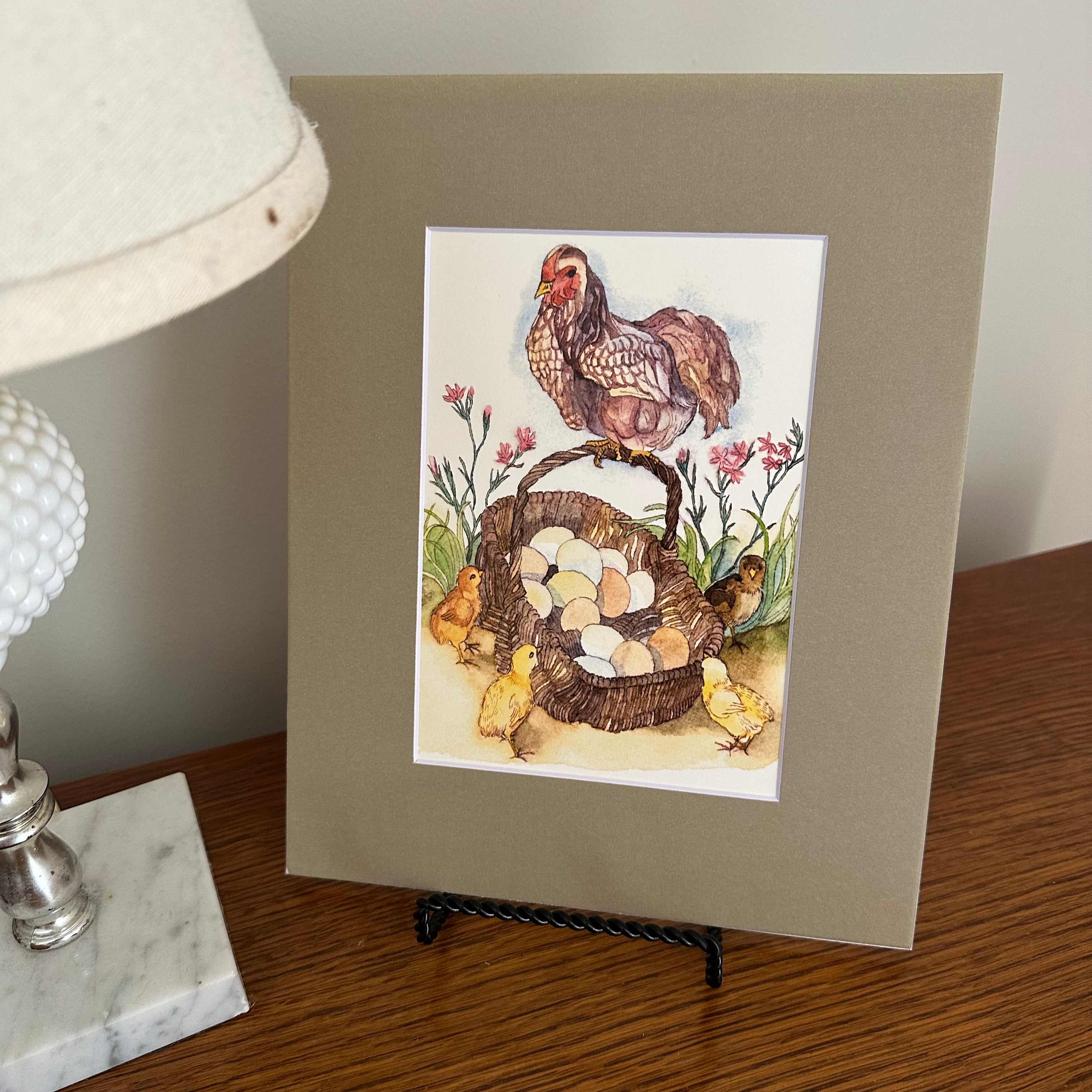 Whimsical Animals Birds 5x7 Card with 8x10 Mat: Spring Chickens