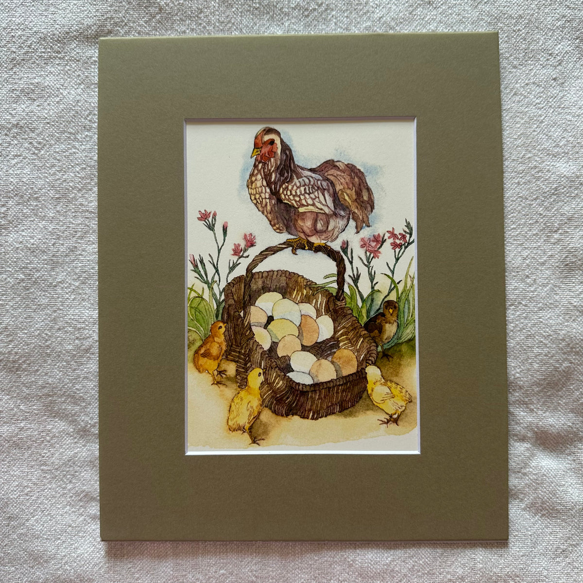 Whimsical Animals Birds 5x7 Card with 8x10 Mat: Spring Chickens