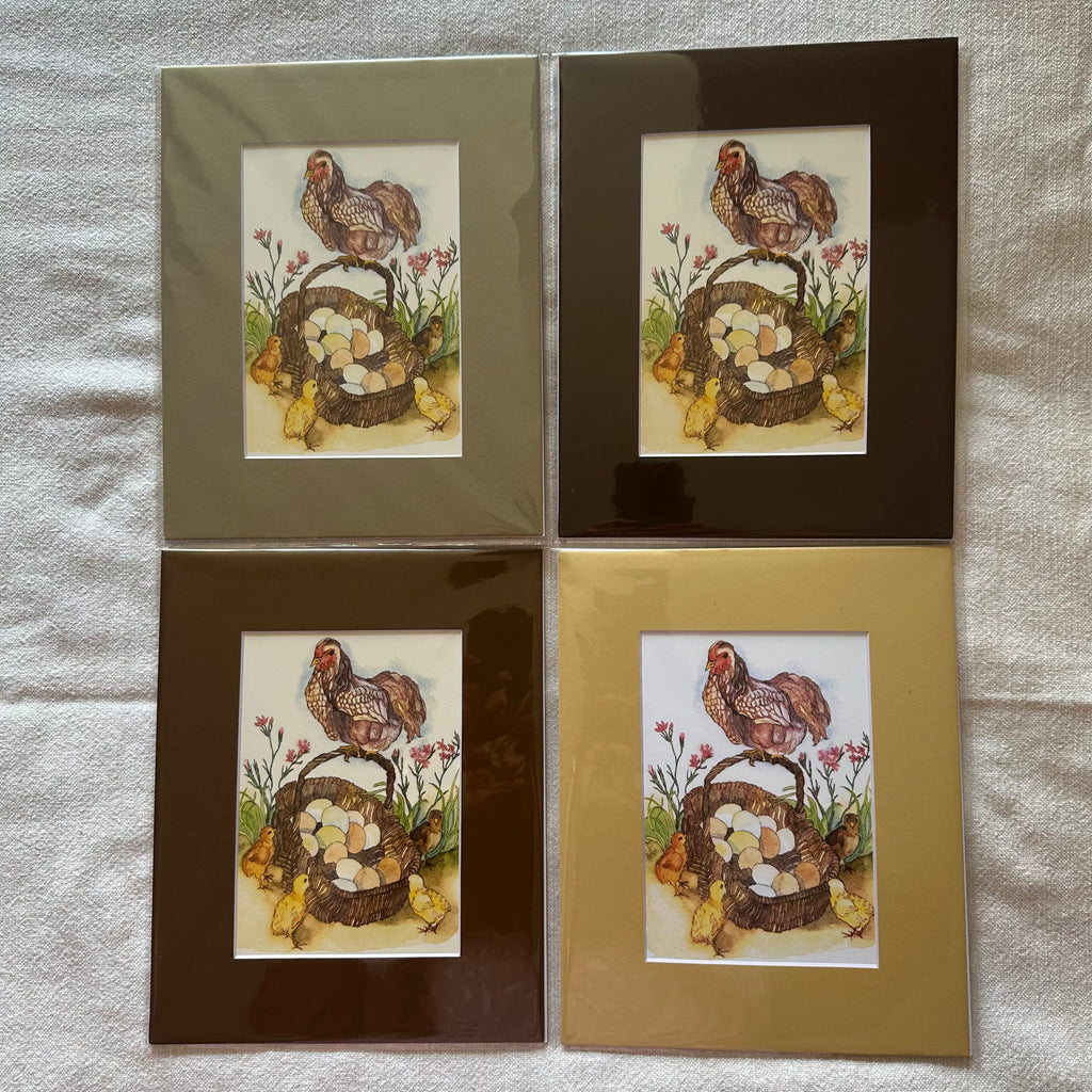 Whimsical Animals Birds 5x7 Card with 8x10 Mat: Spring Chickens