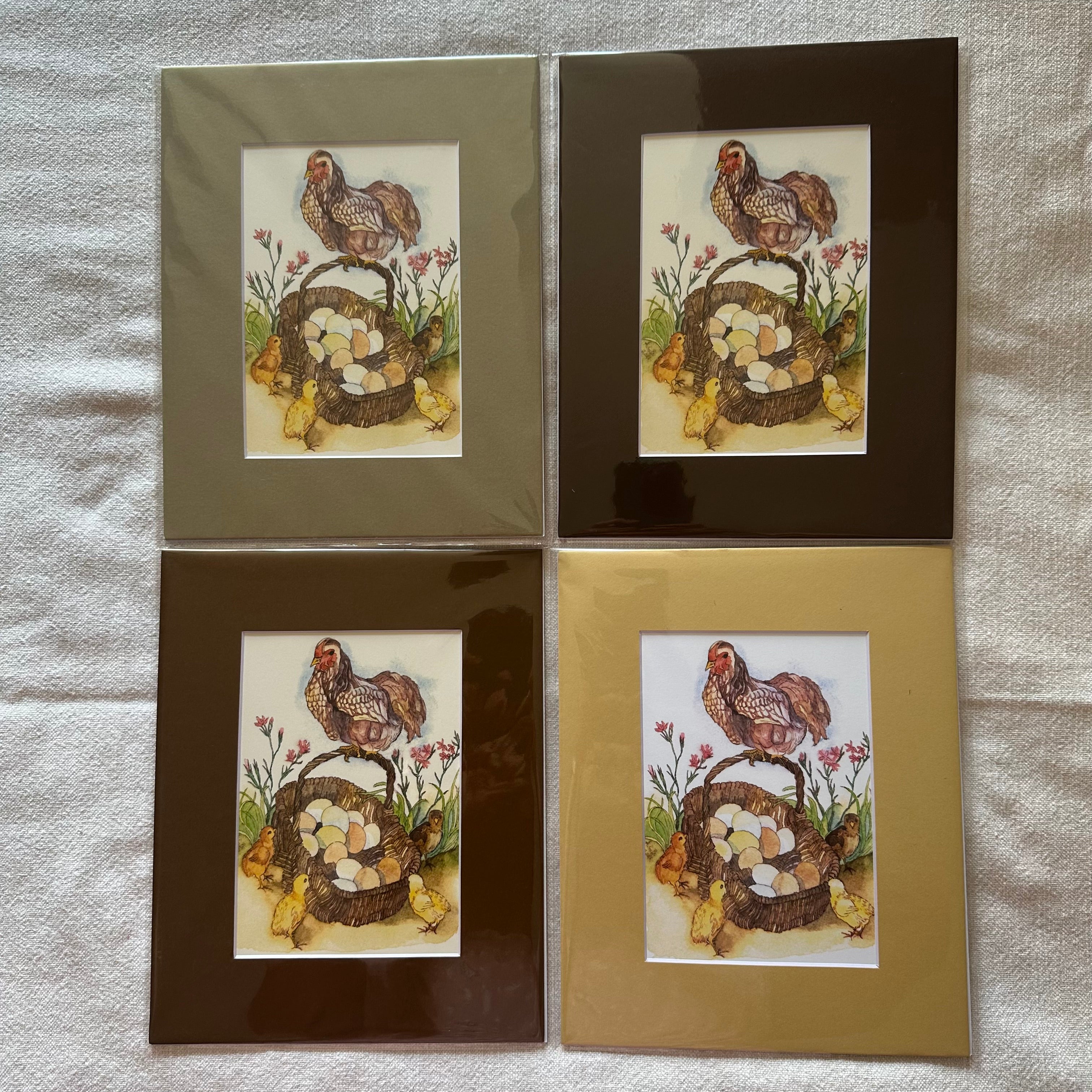 Whimsical Animals Birds 5x7 Card with 8x10 Mat: Spring Chickens
