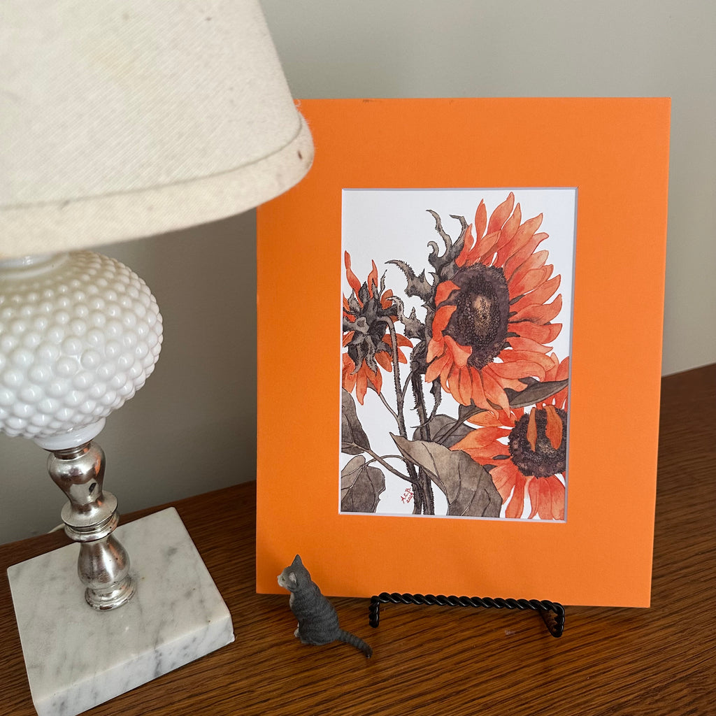 Garden Flowers 5x7 Print in 8x10 Mat: Sunflowers in Two Tones