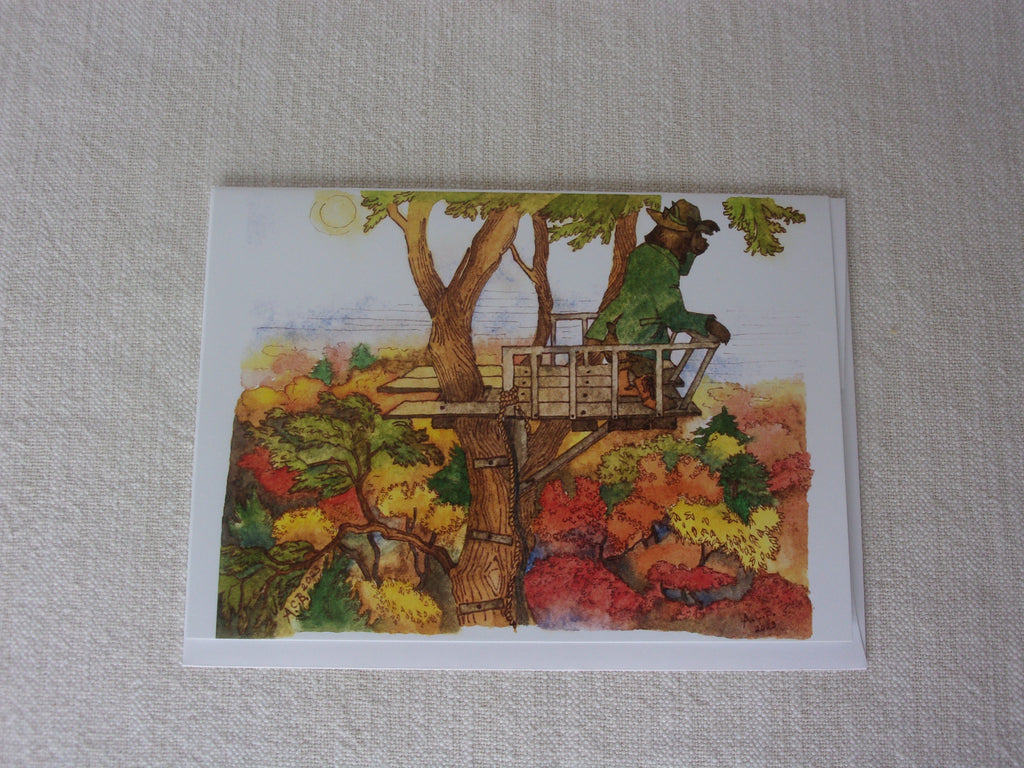 Whimsical Animals Autumn Bear 5x7 Blank Watercolor Card: Tree Stand