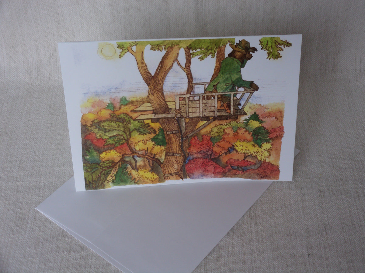 Whimsical Animals Autumn Bear 5x7 Blank Watercolor Card: Tree Stand