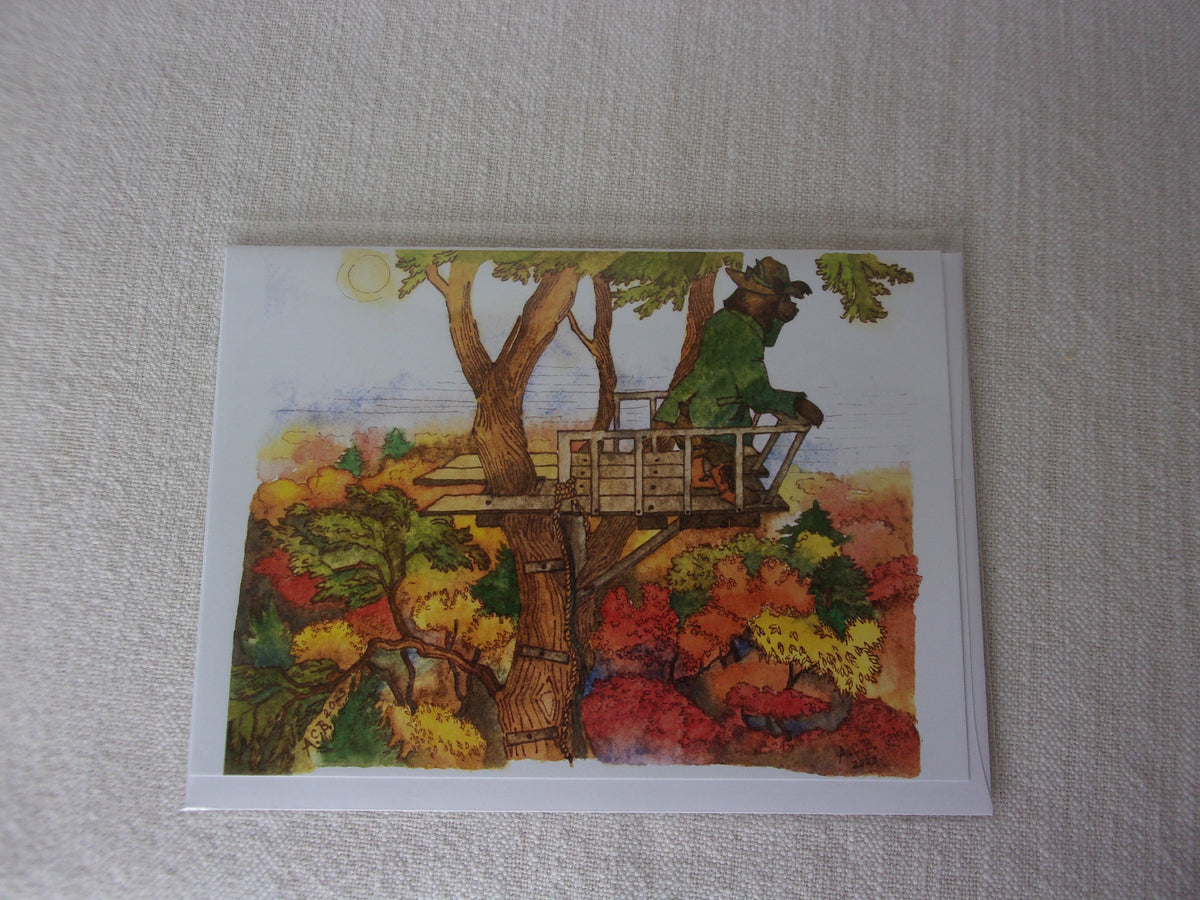 Whimsical Animals Autumn Bear 5x7 Blank Watercolor Card: Tree Stand