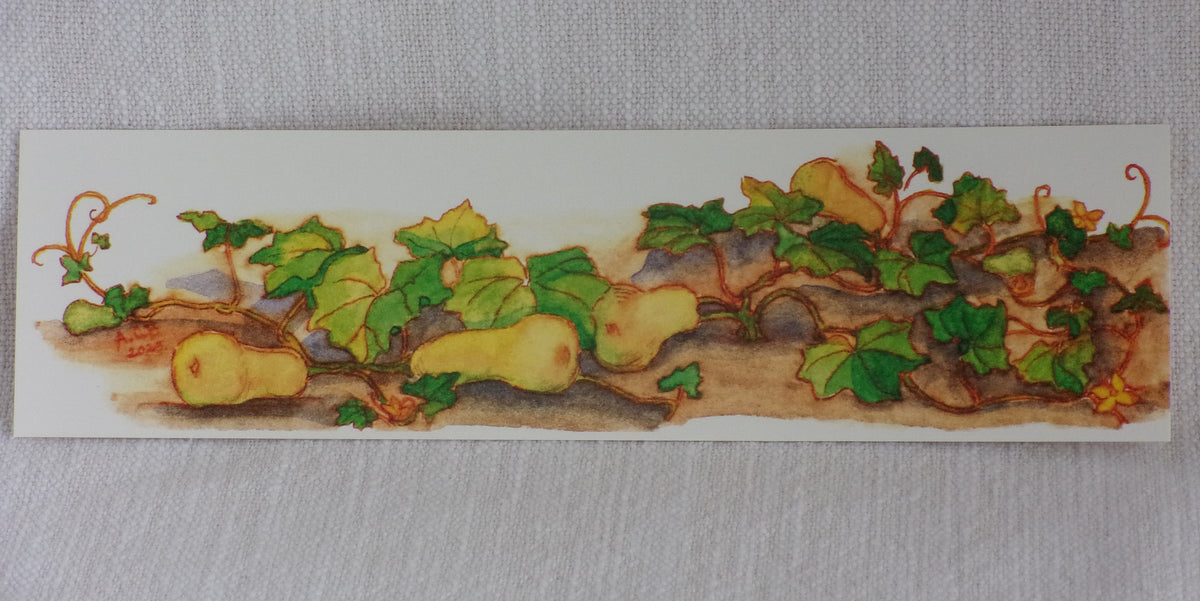 Autumn Garden Colorful 2x8 Watercolor Bookmark: Winter Squash