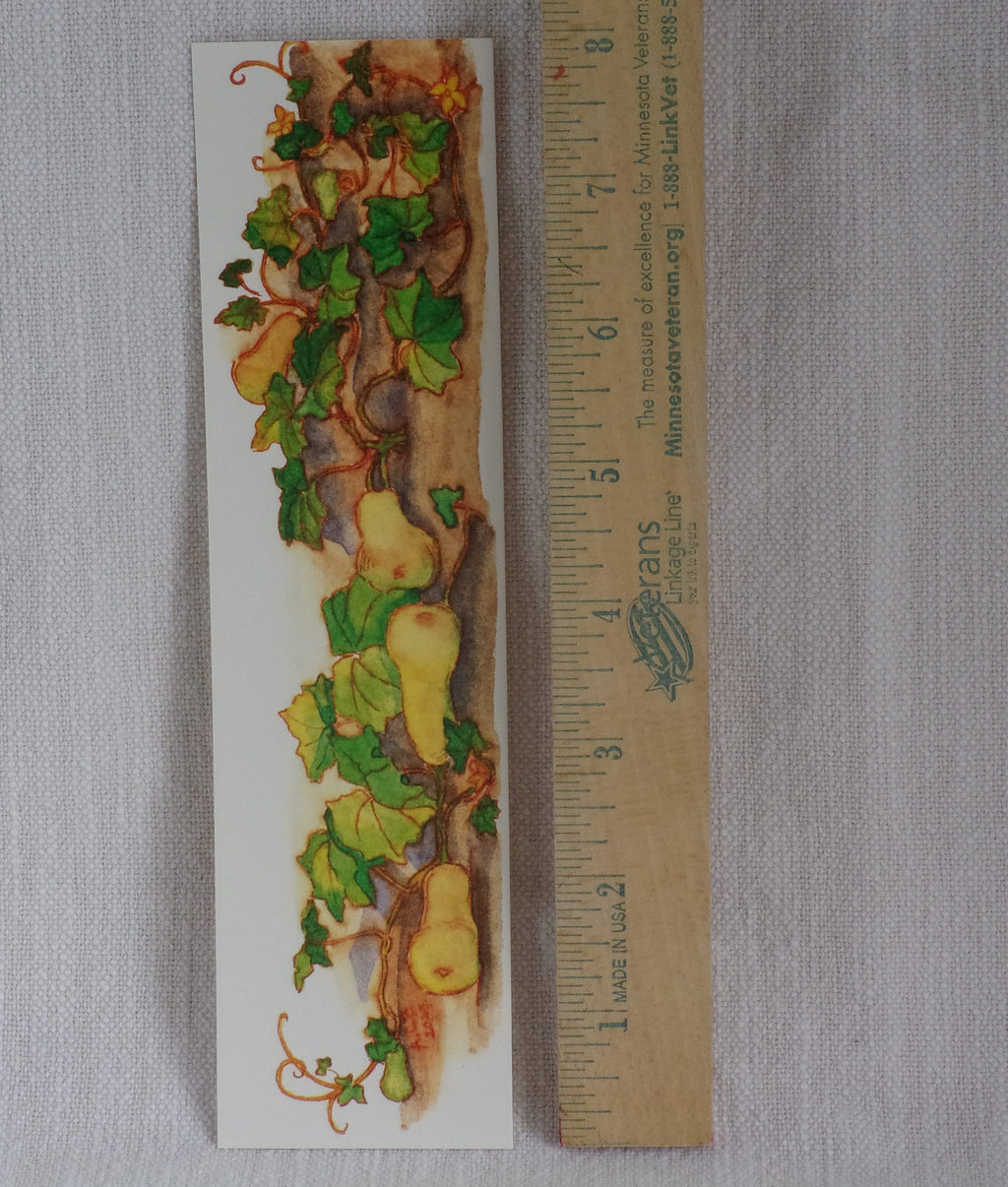 Autumn Garden Colorful 2x8 Watercolor Bookmark: Winter Squash