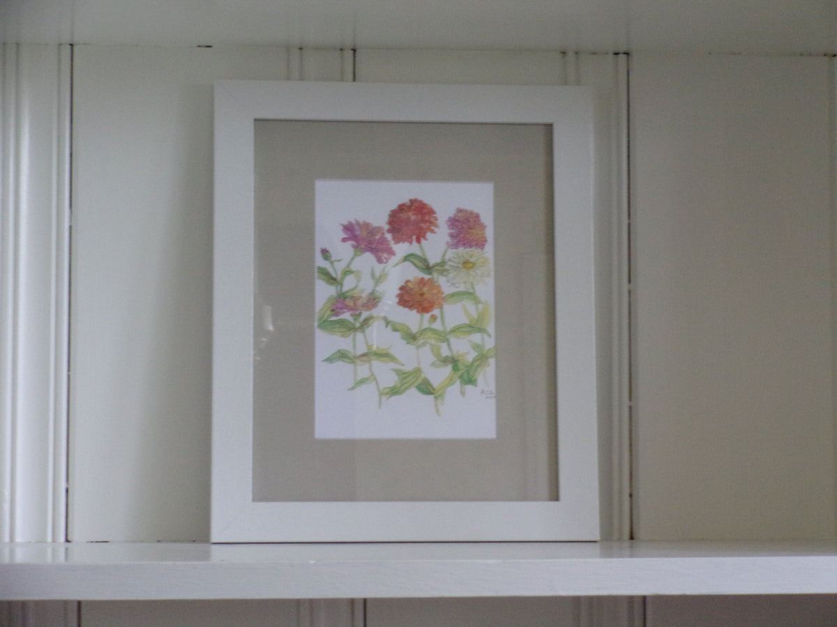 Garden Flowers 5x7 Print in 8x10 Mat: Zinnias